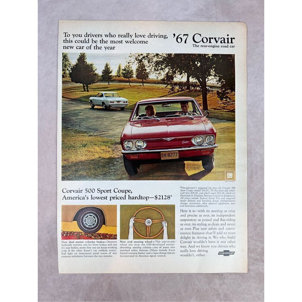Vintage 1967 Chevrolet CHEVY 500 Sport Coupe CORVAIR Paper Print Advertisement A